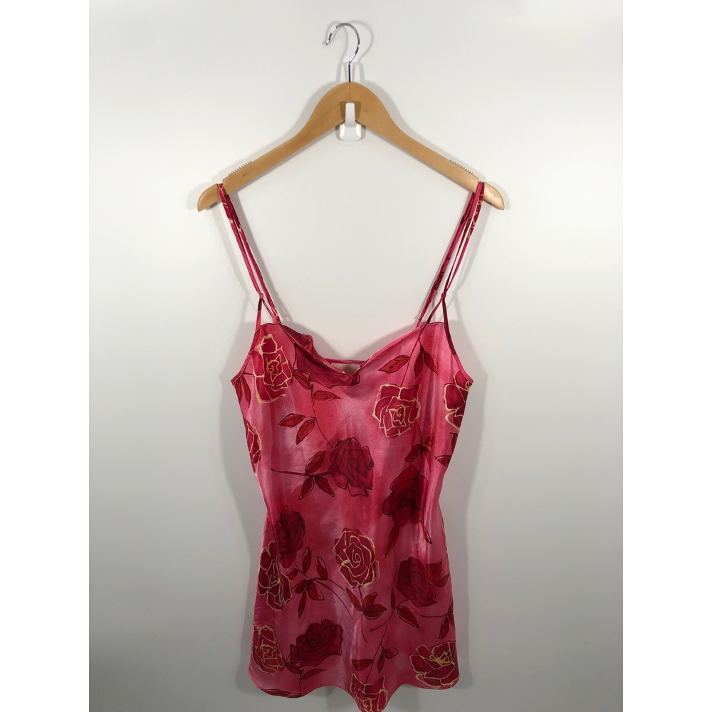 VTG Y2K Chemise Satin Slip Dress Womens M Pink Floral Fairy Romantic Feminine